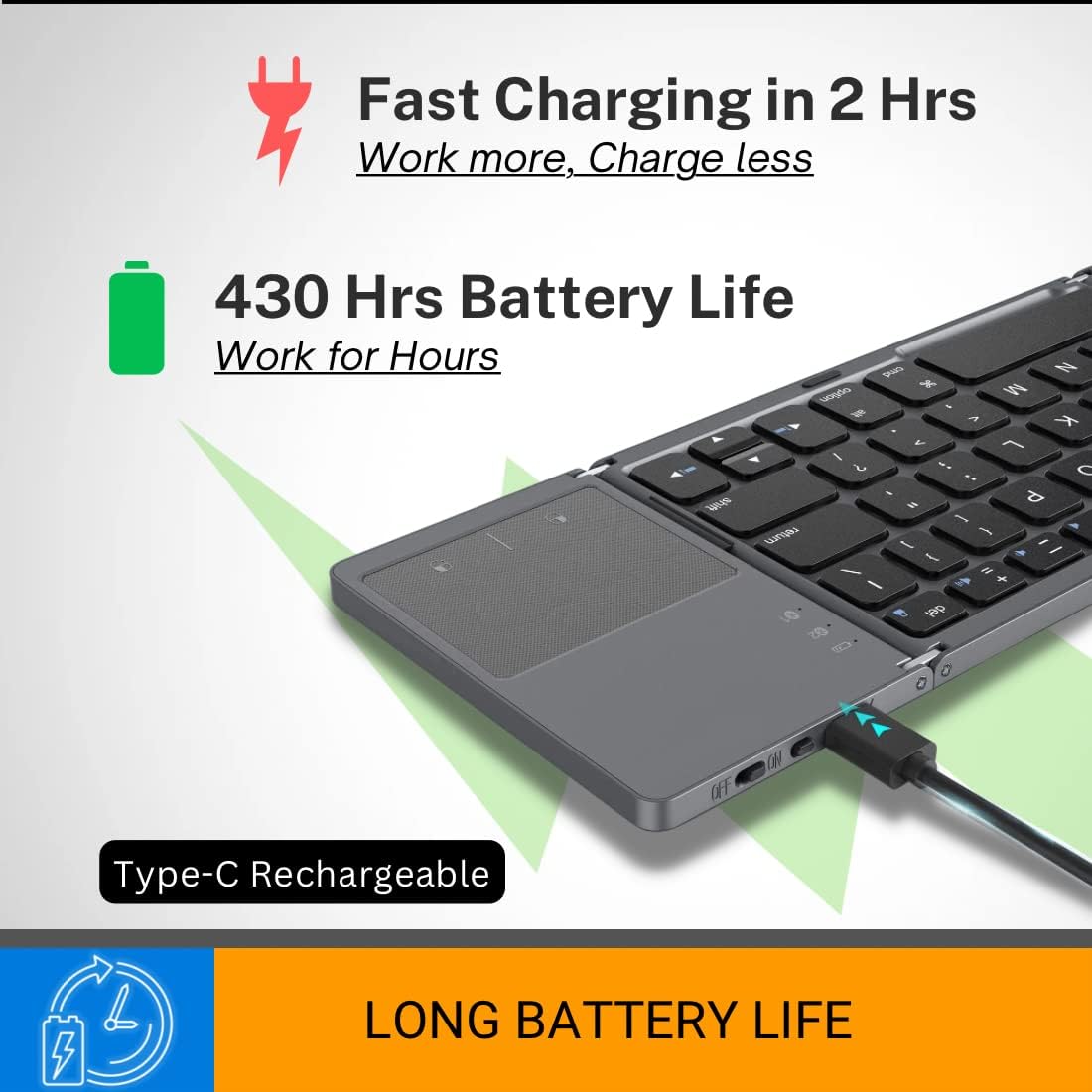 Portable Wireless Bluetooth Folding Keyboard, Ultra Slim Pocket Size image 2