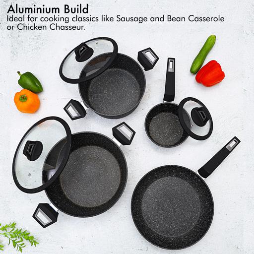 Royalford Chef Art RF9557 Aluminum Cookware Set, 7 Pieces, Black image 3