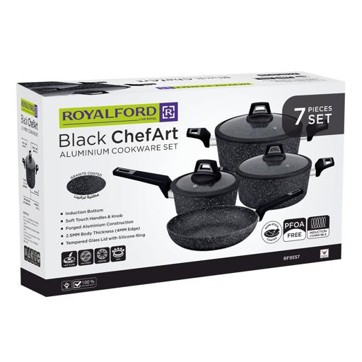 Royalford Chef Art RF9557 Aluminum Cookware Set, 7 Pieces, Black image 9