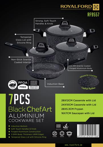 Royalford Chef Art RF9557 Aluminum Cookware Set, 7 Pieces, Black image 4