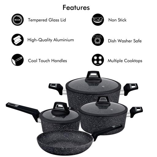 Royalford Chef Art RF9557 Aluminum Cookware Set, 7 Pieces, Black image 10