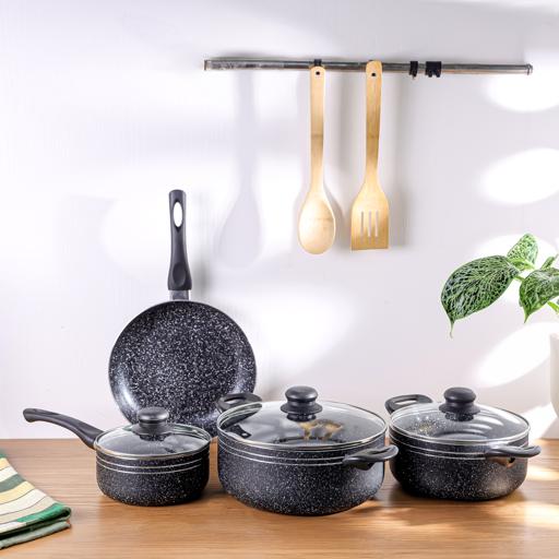 Royalford 9-piece Ritz Plus Cookware Set Marble Coated and Press Aluminum Body, with Dot Induction Base, Bakelite image 1