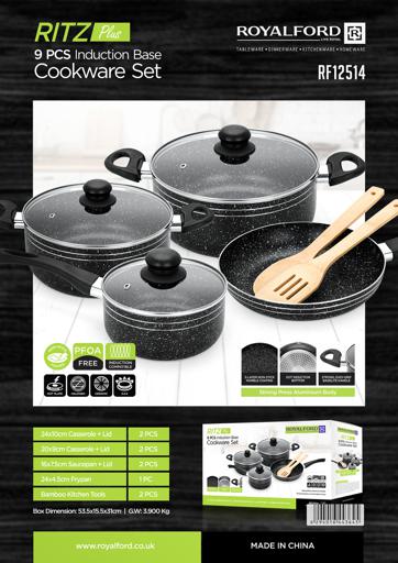 Royalford 9-piece Ritz Plus Cookware Set Marble Coated and Press Aluminum Body, with Dot Induction Base, Bakelite image 6