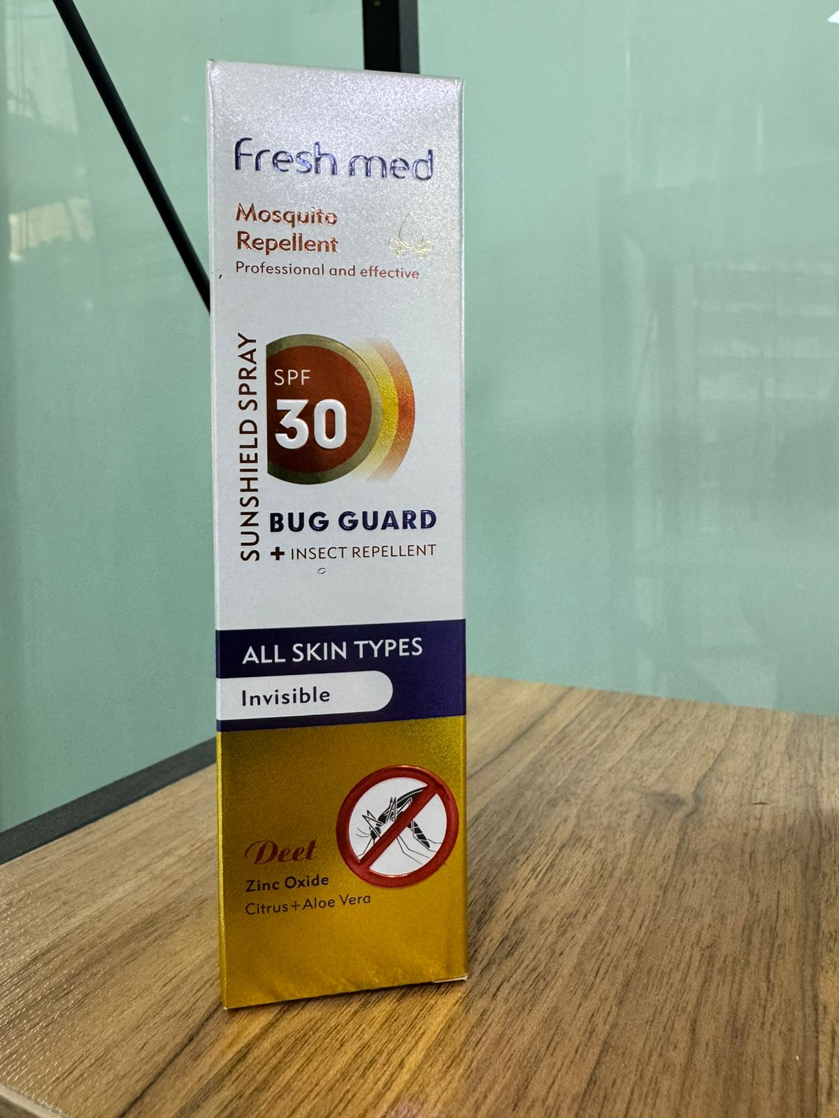 Fresh Med Mosquito Repellent Sun Shield Spray SPF 30 – Bug Guard + Insect Repellent – Invisible Formula – All Skin Types – Citrus & Aloe Vera color option