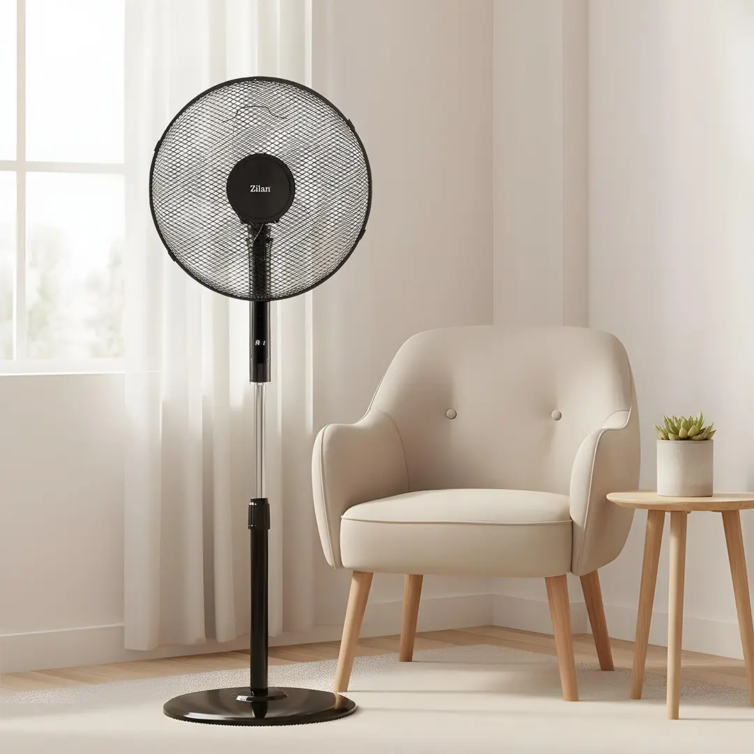 Zilan Floor Fan ZLN4642 – 16-Inch Stand Fan – 3 Speed Settings– Strong Airflow – Plastic & Metal Build – Black color option