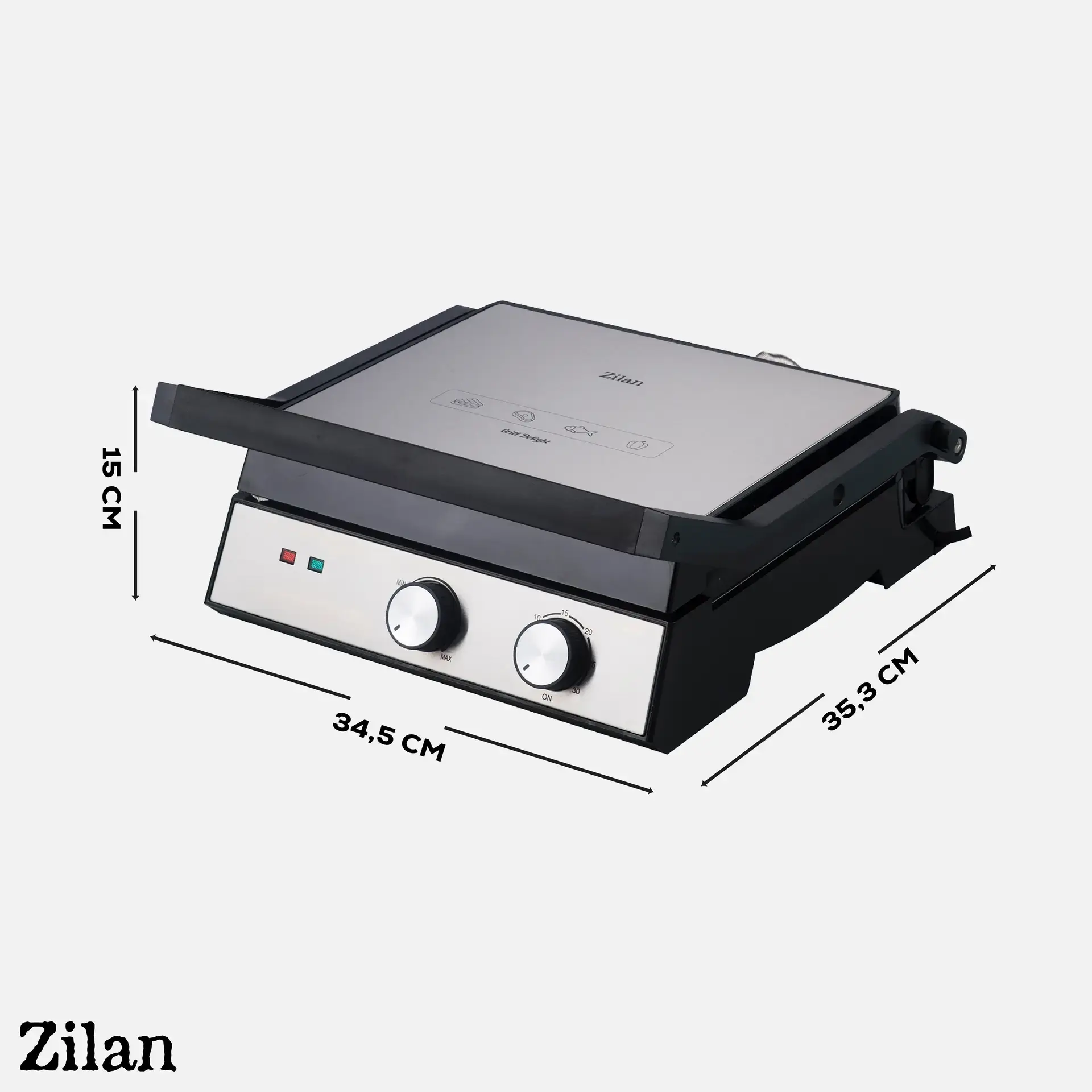 Zilan Grill & Sandwich Maker – Electric Contact Grill – Non-Stick Plates,  Compact Design – Plastic & Stainless Steel – Black/Silver image 1