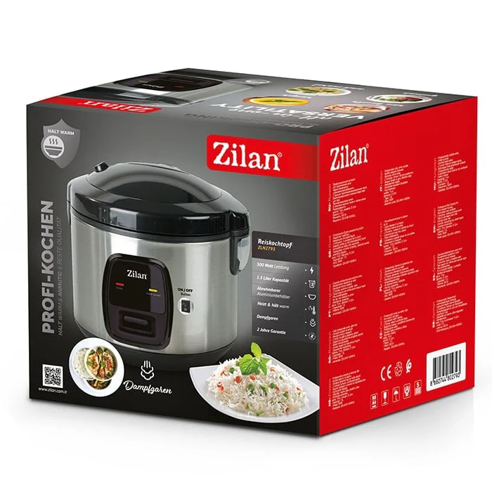 Zilan 2-in-1 Rice & Steam Cooker – Electric Rice Cooker with Steaming Function – Stainless Steel & Plastic – Silver/Black image 1