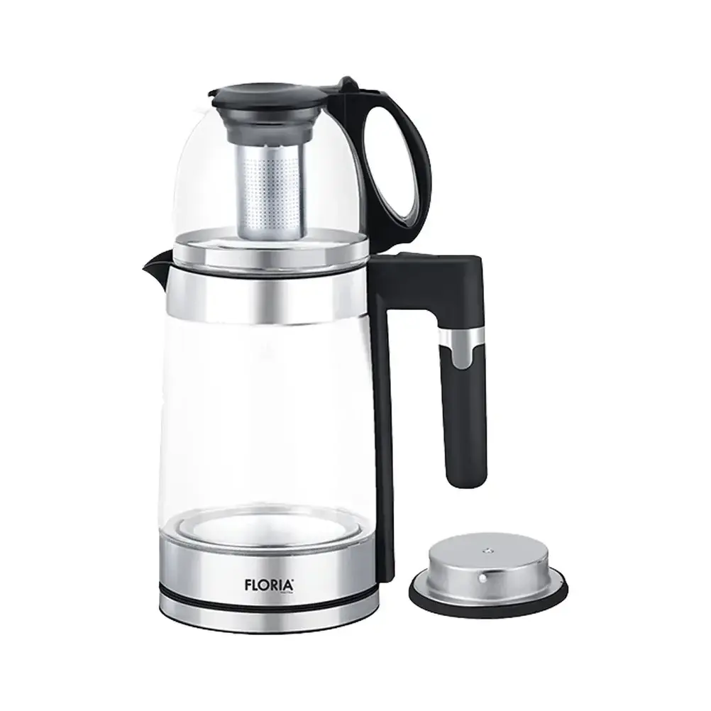 Floria Electric Glass Tea Maker – Kettle with Stainless Steel Infuser – 1.7L Capacity– Black/Silver color option