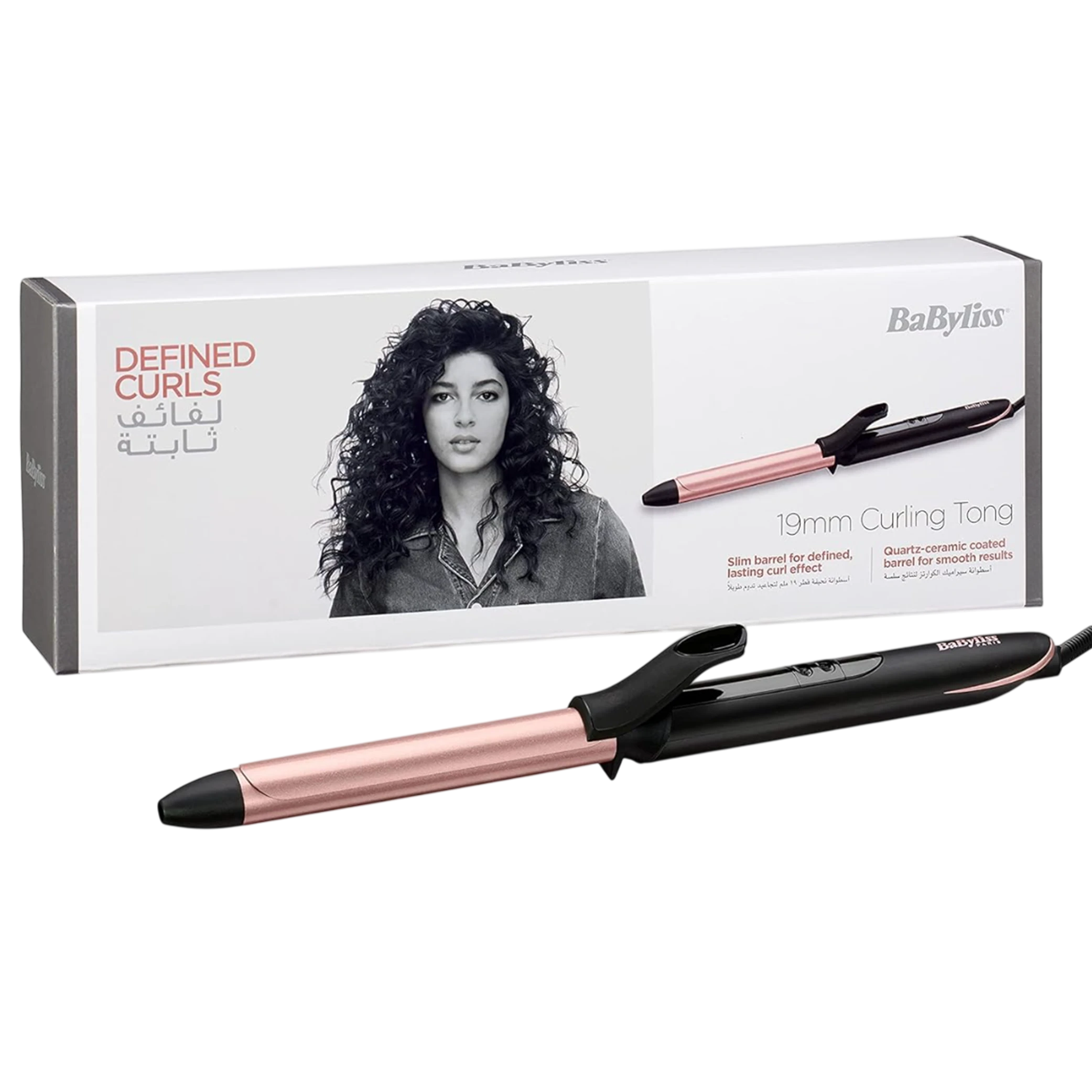 Babyliss C450SDE Curling Iron - 19MM Curling Tong - Advanced Ceramics - Non Ionic 2.5m Swivel Cord - LED - 6 Heat Temps - Black / Pink color option