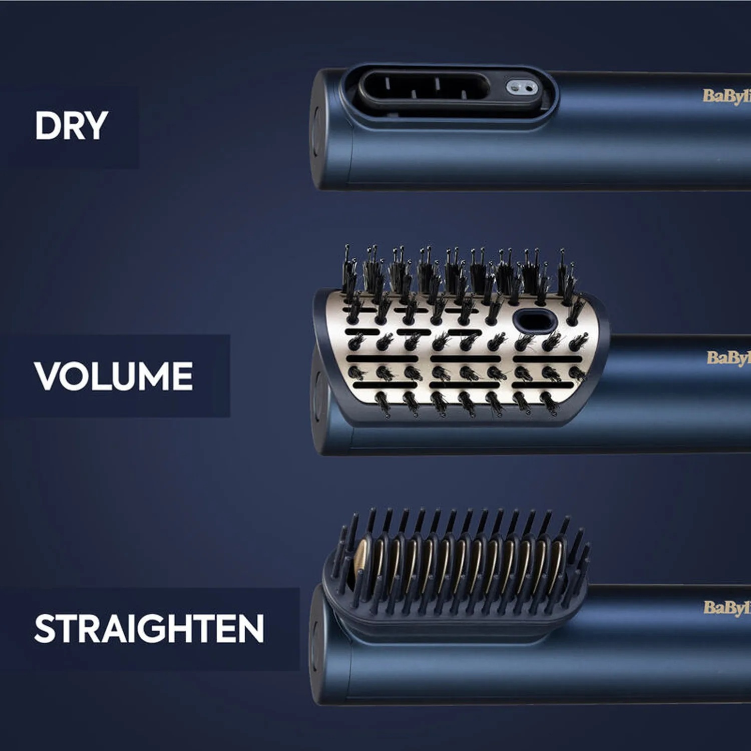 Babyliss + Hair Styling Brush + Multi-Function Hot Air Styler with Interchangeable Brush Attachments + Ceramic Coating + Blue/Gold image 2