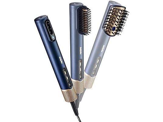 Babyliss + Hair Styling Brush + Multi-Function Hot Air Styler with Interchangeable Brush Attachments + Ceramic Coating + Blue/Gold image 3