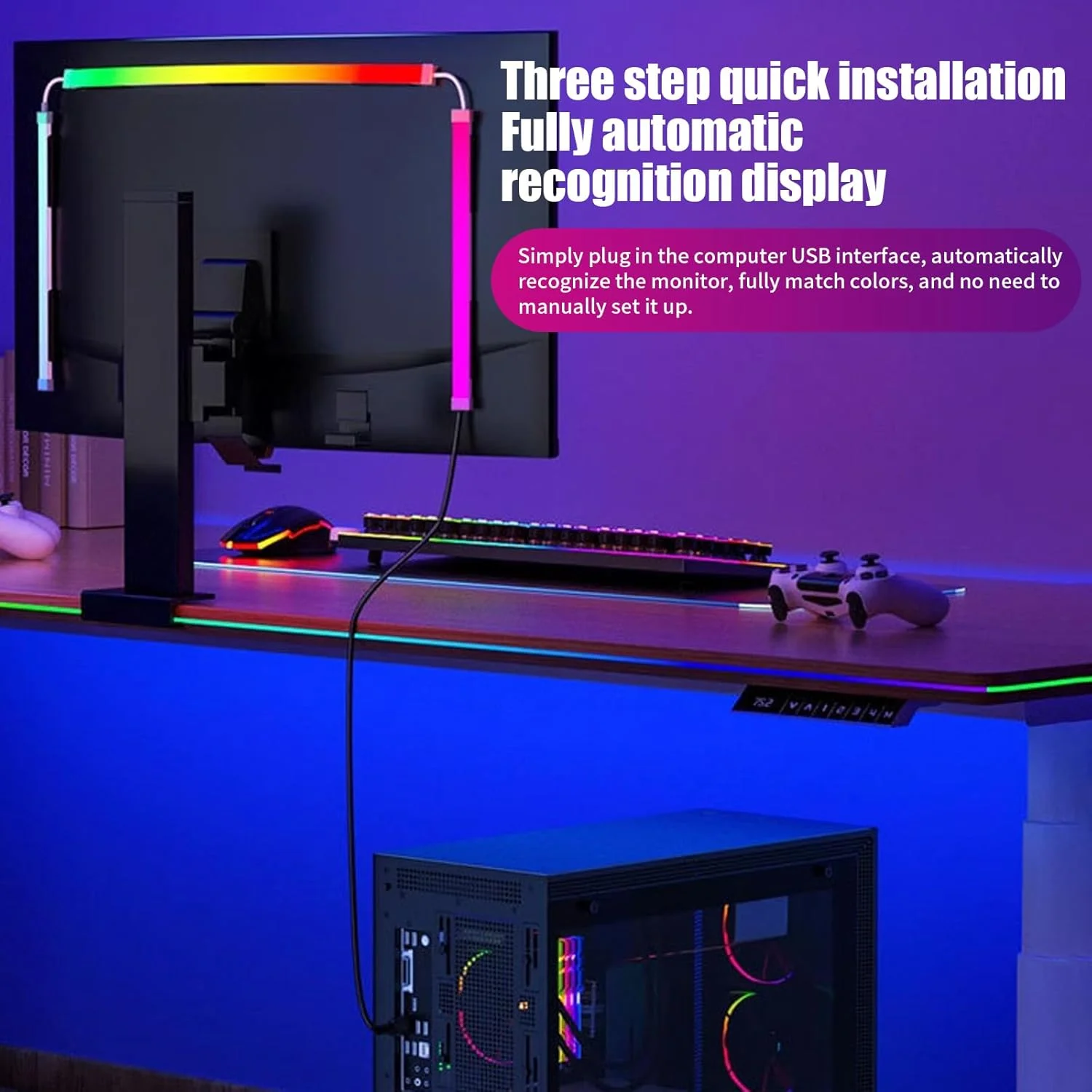 Neon LED Strip,Neon Light Strip, PC Backlight with Screen Colour, Sync USB LED Lighting (for 32 Inch PC Monitor) image 5
