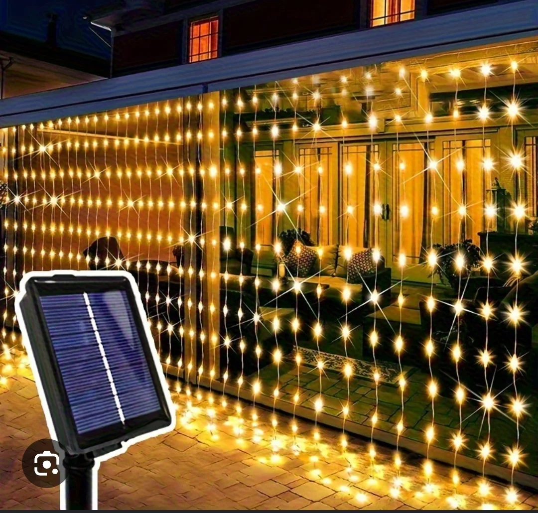 Solar-Powered LED Curtain String Lights 10M – 600 LED Waterproof Outdoor Decoration Lights – Warm White color option