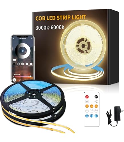COB LED Strip Lights 6000K DC 5M 24V Dimmable LED Strip Kit, with Remote and app Control image 1