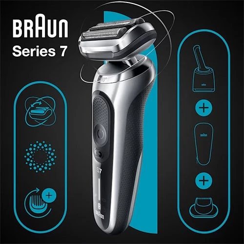 Braun Series 7 Electric Shaver 71-S7200cc - Shaves, Trims, and Adapts with 360° Flex and AutoSense Technology - Silver