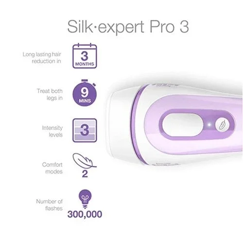 Braun Hair Removal PL3011 Silk Expert Pro 3 With 2 Extras Venus razor And Premium Bag. - White/Lilac