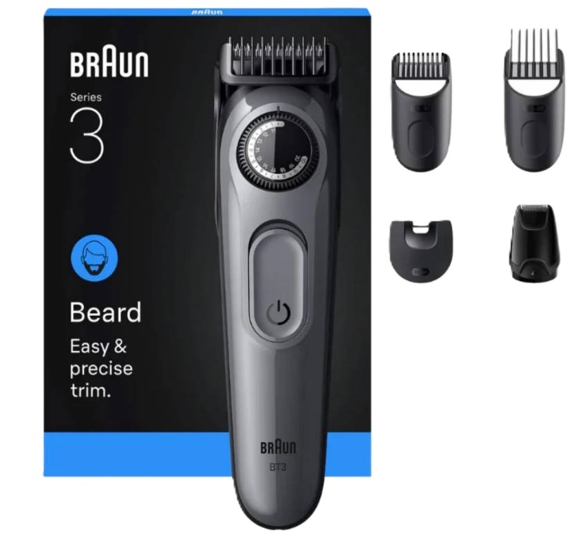 Braun Series 3 BT3560 Beard Trimmer - 40 Length Settings - Precision Wheel - Ultra Sharp Blade - Moonstone Grey