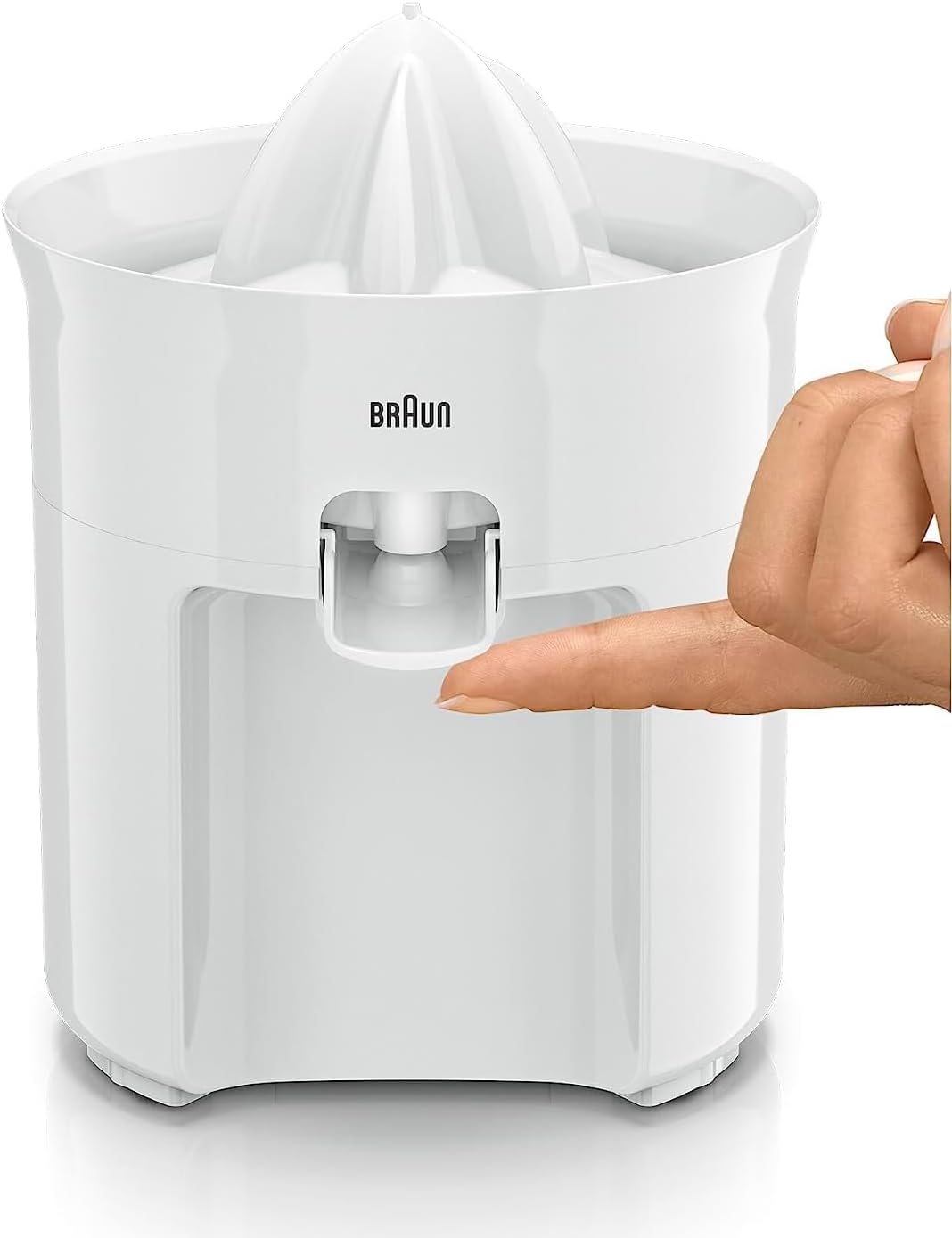 Braun 60W Citrus Juicer with Anti-Drip Nozzle and Dishwasher-Safe Design, White, Model CJ3050WH