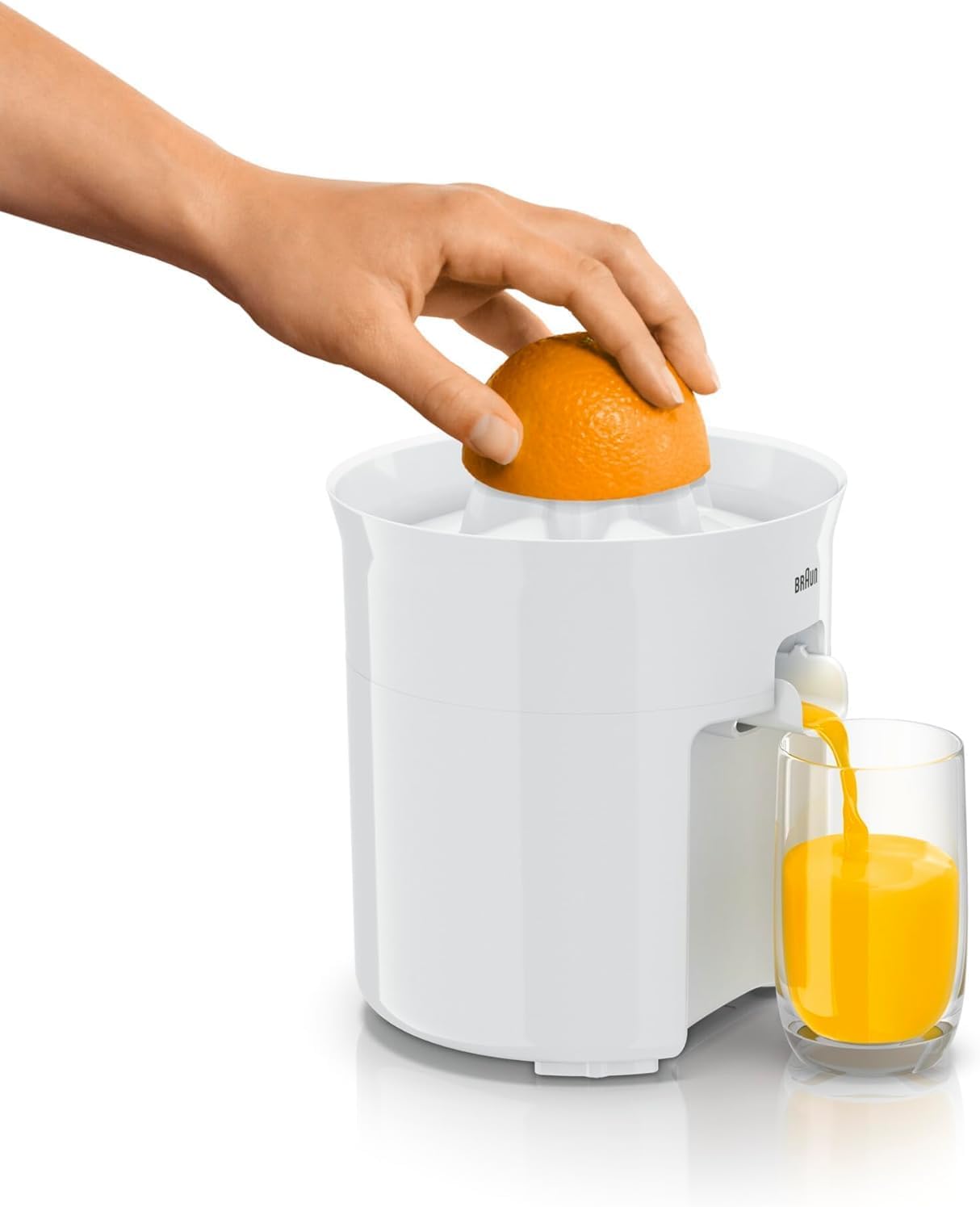 Braun 60W Citrus Juicer with Anti-Drip Nozzle and Dishwasher-Safe Design, White, Model CJ3050WH
