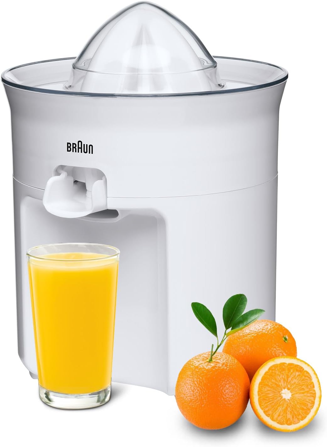 Braun 60W Citrus Juicer with Anti-Drip Nozzle and Dishwasher-Safe Design, White, Model CJ3050WH color option
