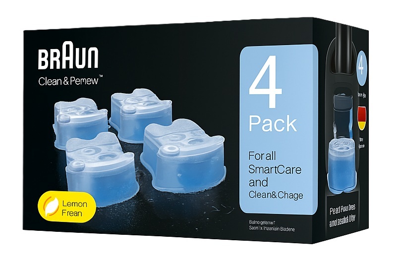 Braun Clean & Renew CCR4 Cleaning Cartridges - 4 Pack Refill - Lemon Fresh Formula - For SmartCare & Clean&Charge Stations