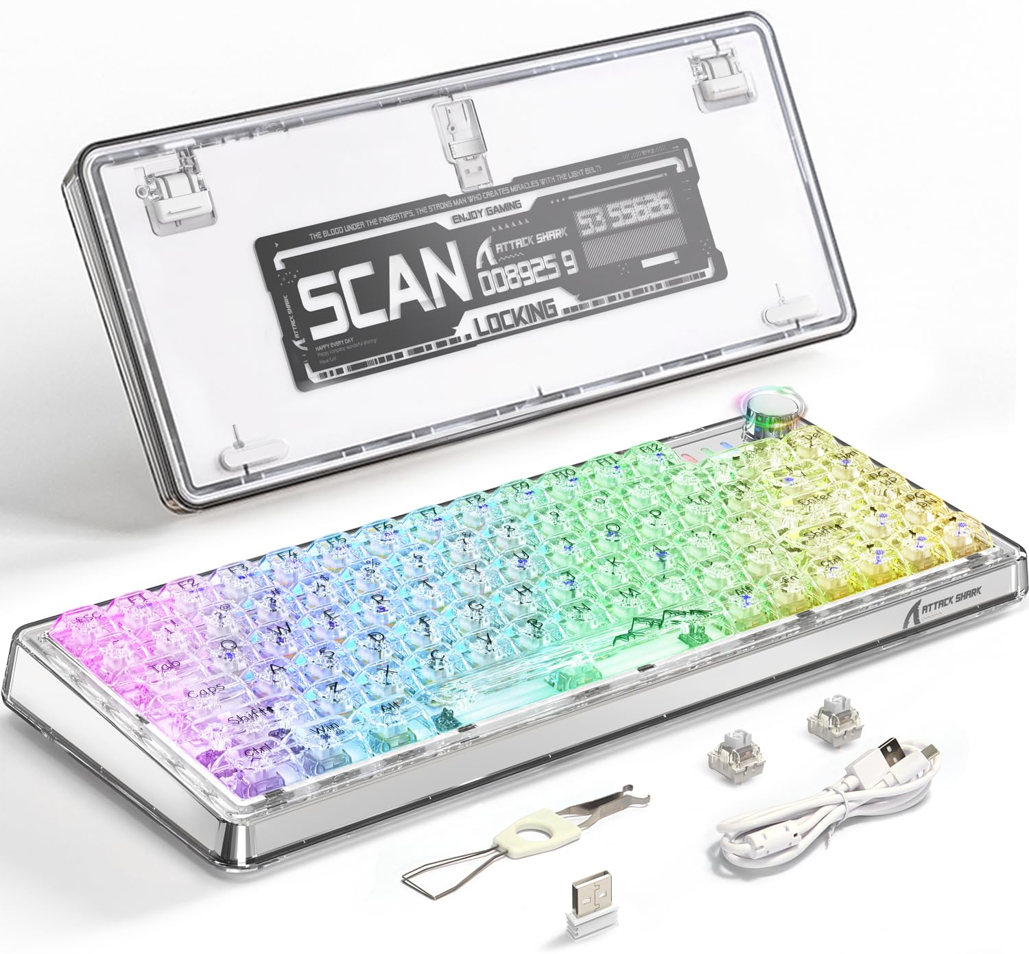 Attack Shark K75 Mechanical Gaming Keyboard – RGB Backlit – Transparent Design – Wired color option