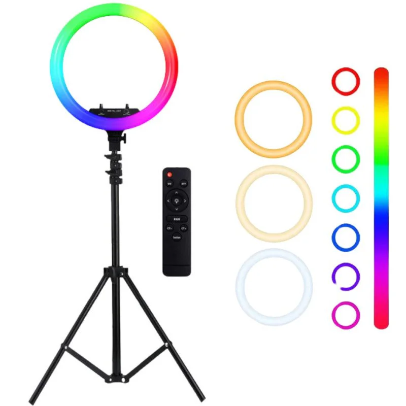 RGB LED Soft Ring Light MJ56 – 3 Phone Holders – Adjustable Tripod Stand – Multi-Color Lighting
