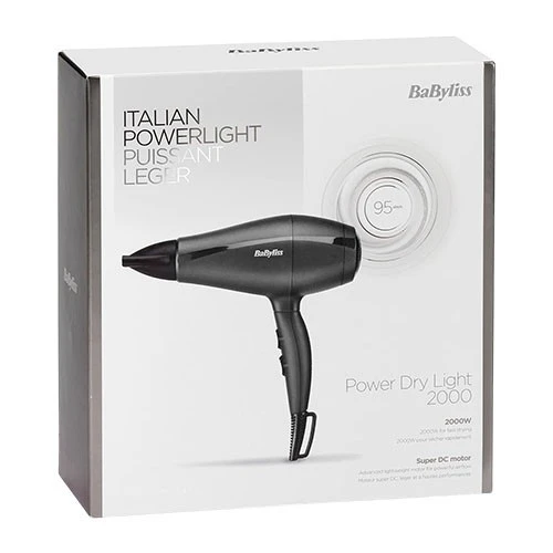 BaByliss Super Light Pro Italian Performance Professional Hair Dryer 5910SDE - 2000W Motor - 95 km/h Airflow Speed - Ionic Technology - 3 Heat & 2 Speed Settings - Grey
