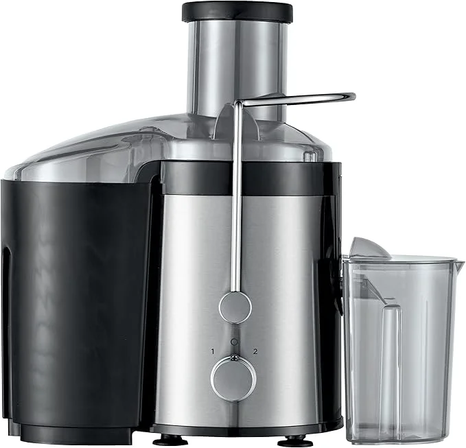Kenwood 300W Stainless Steel Juicer with 65mm Wide Feed Tube, 2 Speeds, Transparent Jug, Fruit Pulp Container, Model JEM01.000BK, Silver/Black color option