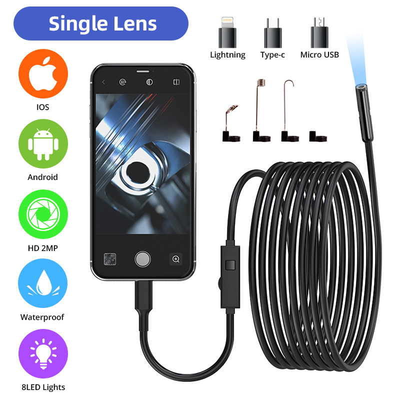 KERUI 2MP Industrial Endoscope Camera, Single/Dual Lens Mini Inspection Camera, iPhone Waterproof Pipeline Borescope Type C color option
