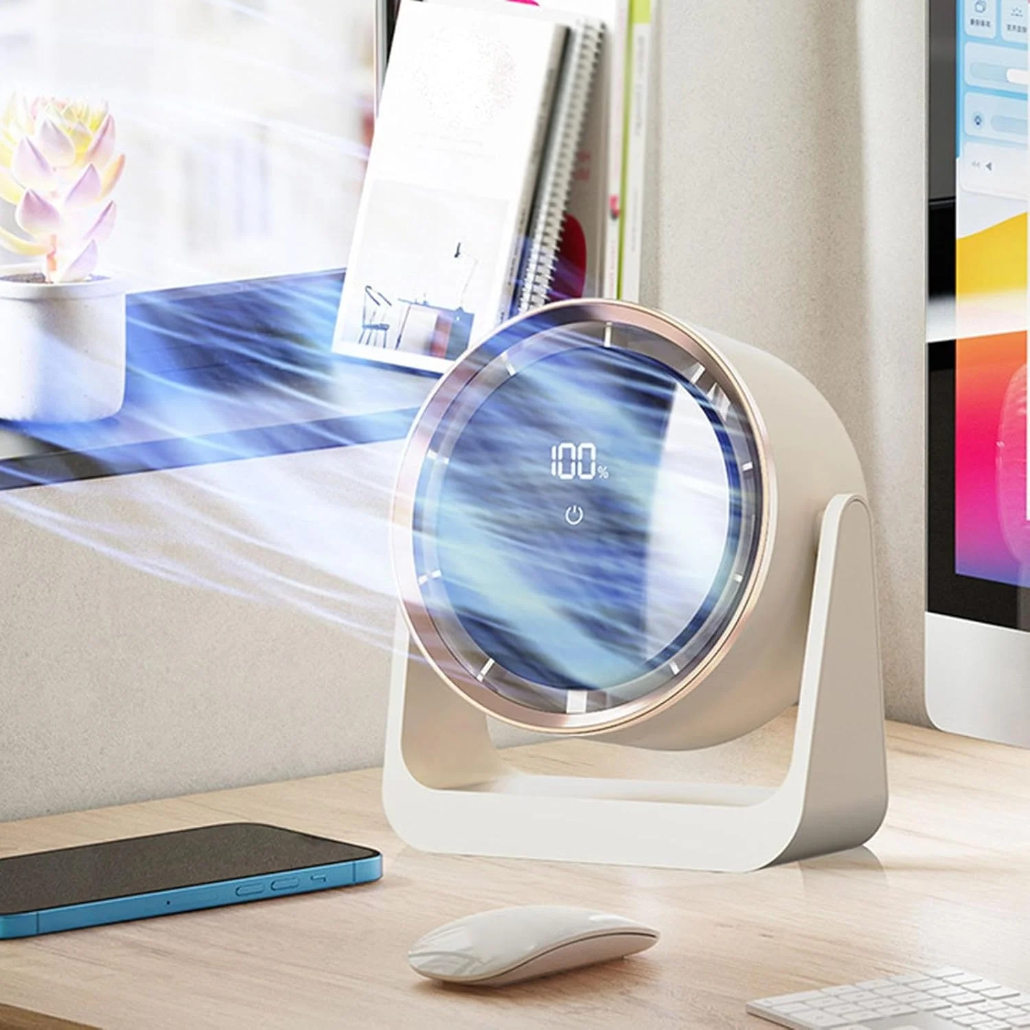 Desk Fan Quiet Mini Table Fan Compact Personal Fan for Home Household Office Beige