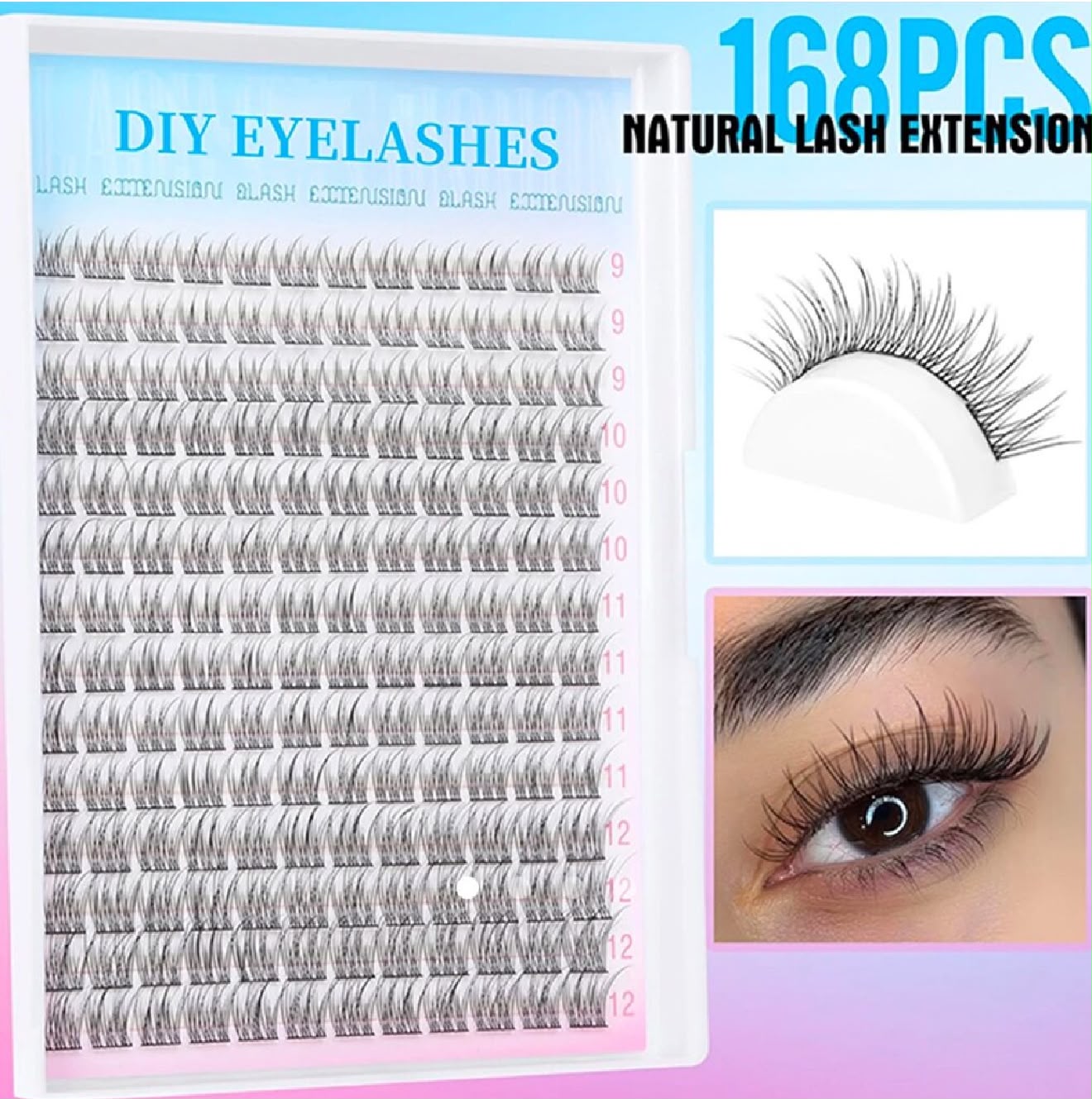 168pcs Eyelash Cluster Extensions - DIY Lash Extensions Kit with Multiple Lengths for Natural & Glam