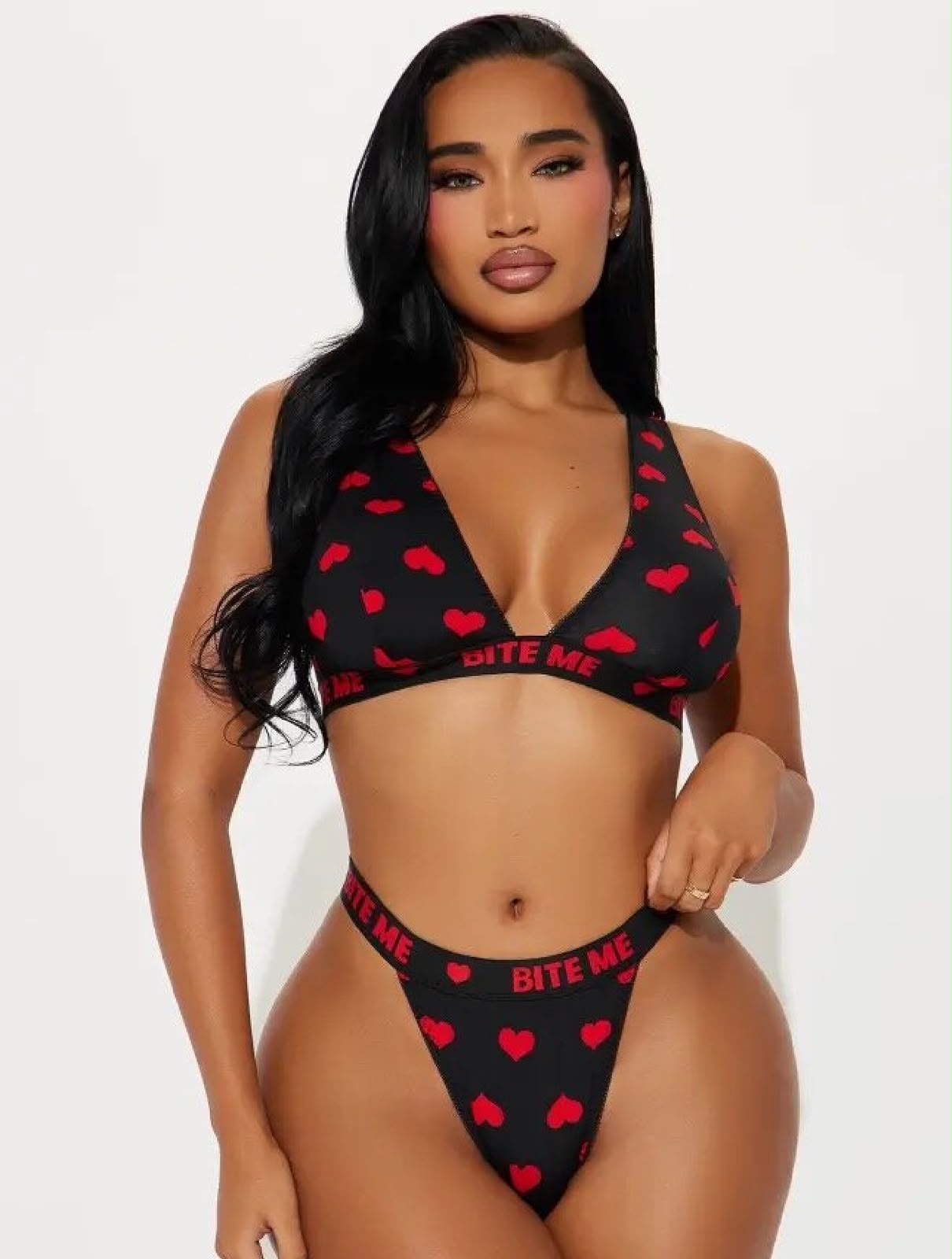 Bite Me Heart Print Bralette & Thong Lingerie Set color option