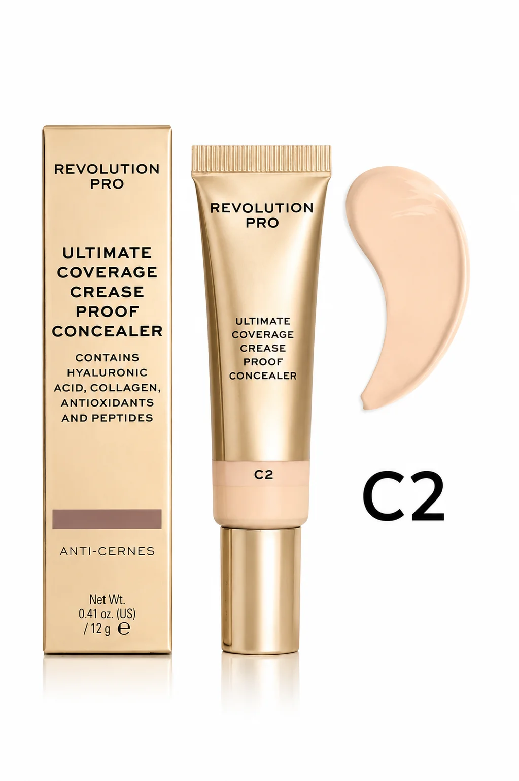 revolution ultimate coverage crease proof concealer co.2 color option