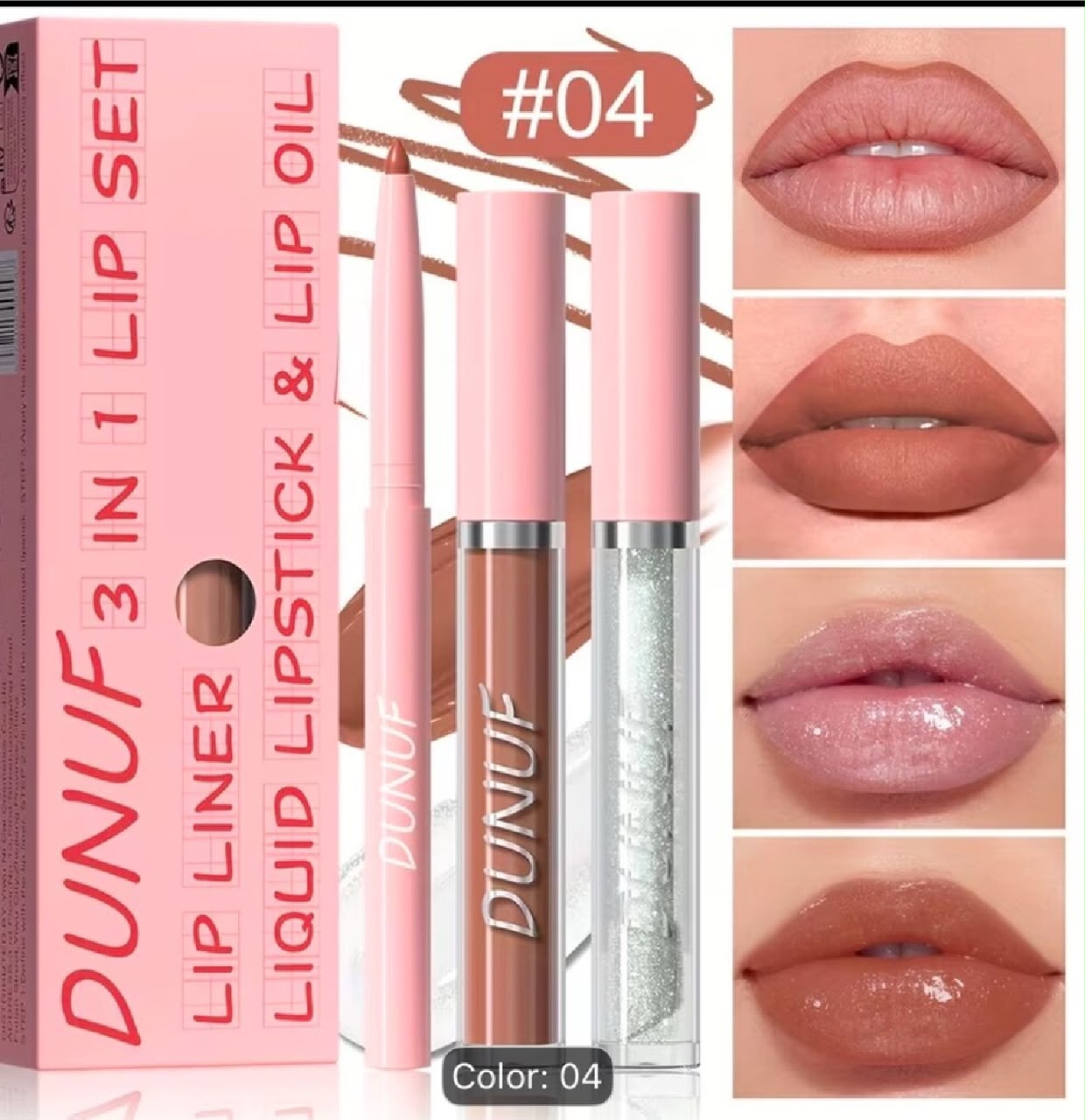 3-in-1 Lip Set Matte Lipstick, Lip Liner & Lip Oil Long Lasting Waterproof Lip Makeup Kit-04