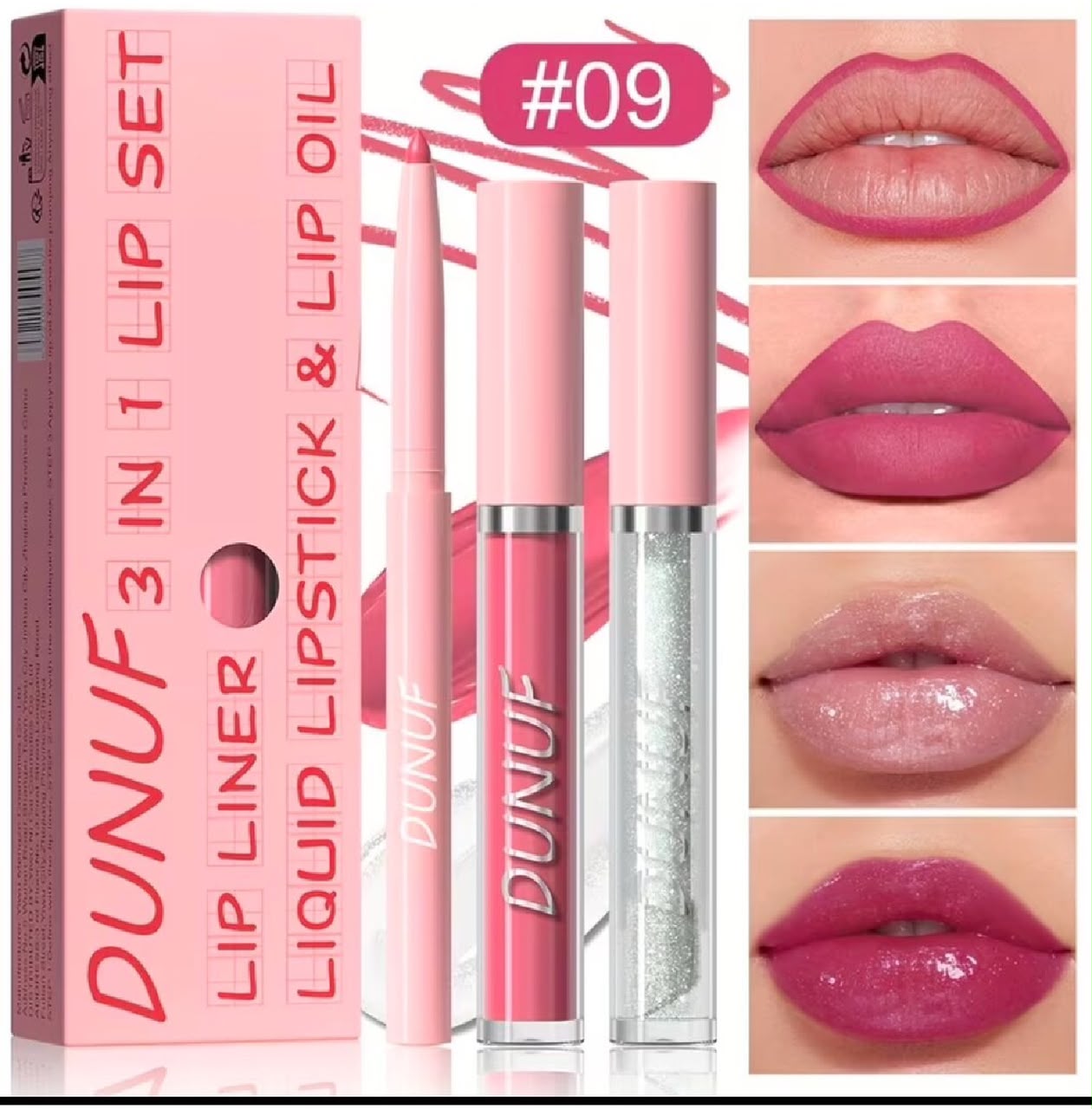 3-in-1 Lip Set Matte Lipstick, Lip Liner & Lip Oil Long Lasting Waterproof Lip Makeup Kit- 09