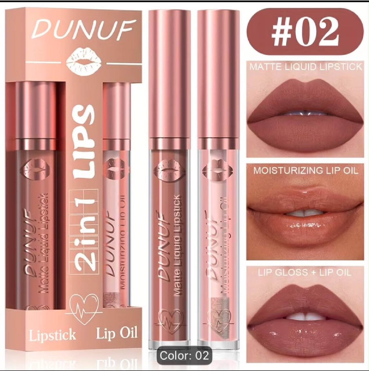 2-in-1 Matte Liquid Lipstick & Moisturizing Lip Oil Long Lasting Lip Makeup Set - 02