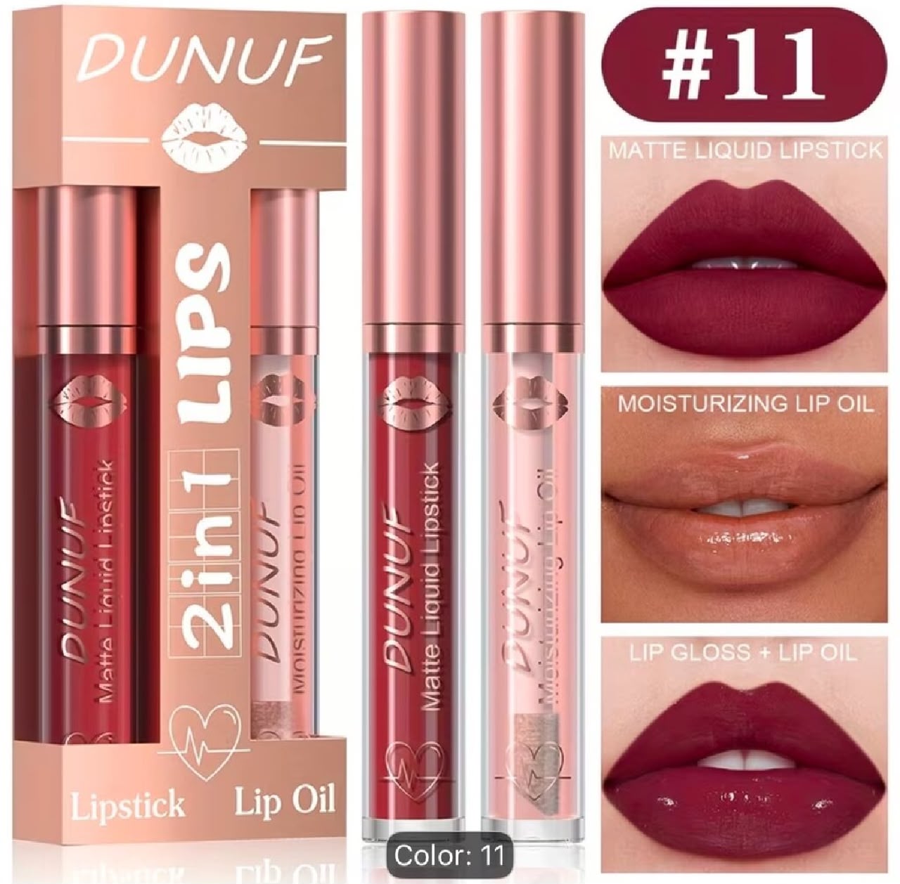 2-in-1 Matte Liquid Lipstick & Moisturizing Lip Oil Long Lasting Lip Makeup Set - 11