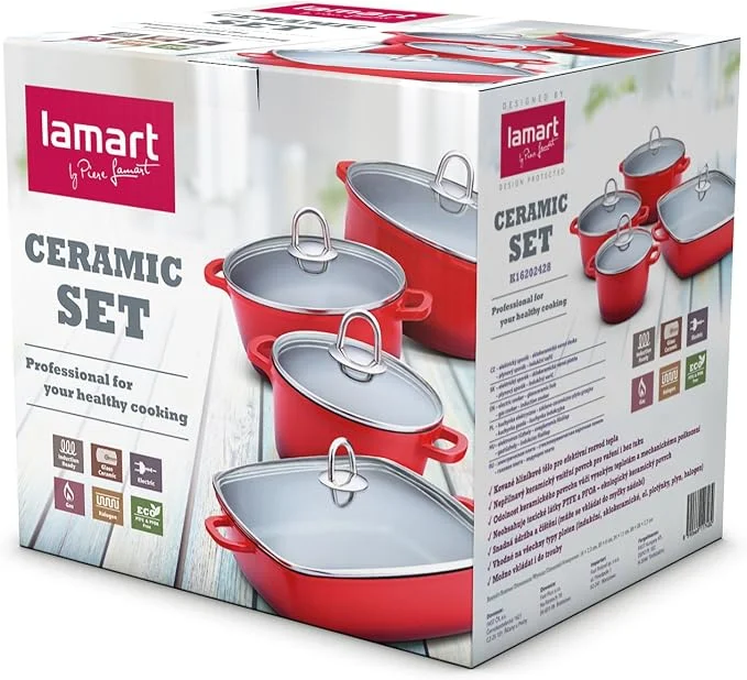 Lamart Ceramic Cookware Set K16202428 8KS (8-piece set K16202428, red color)