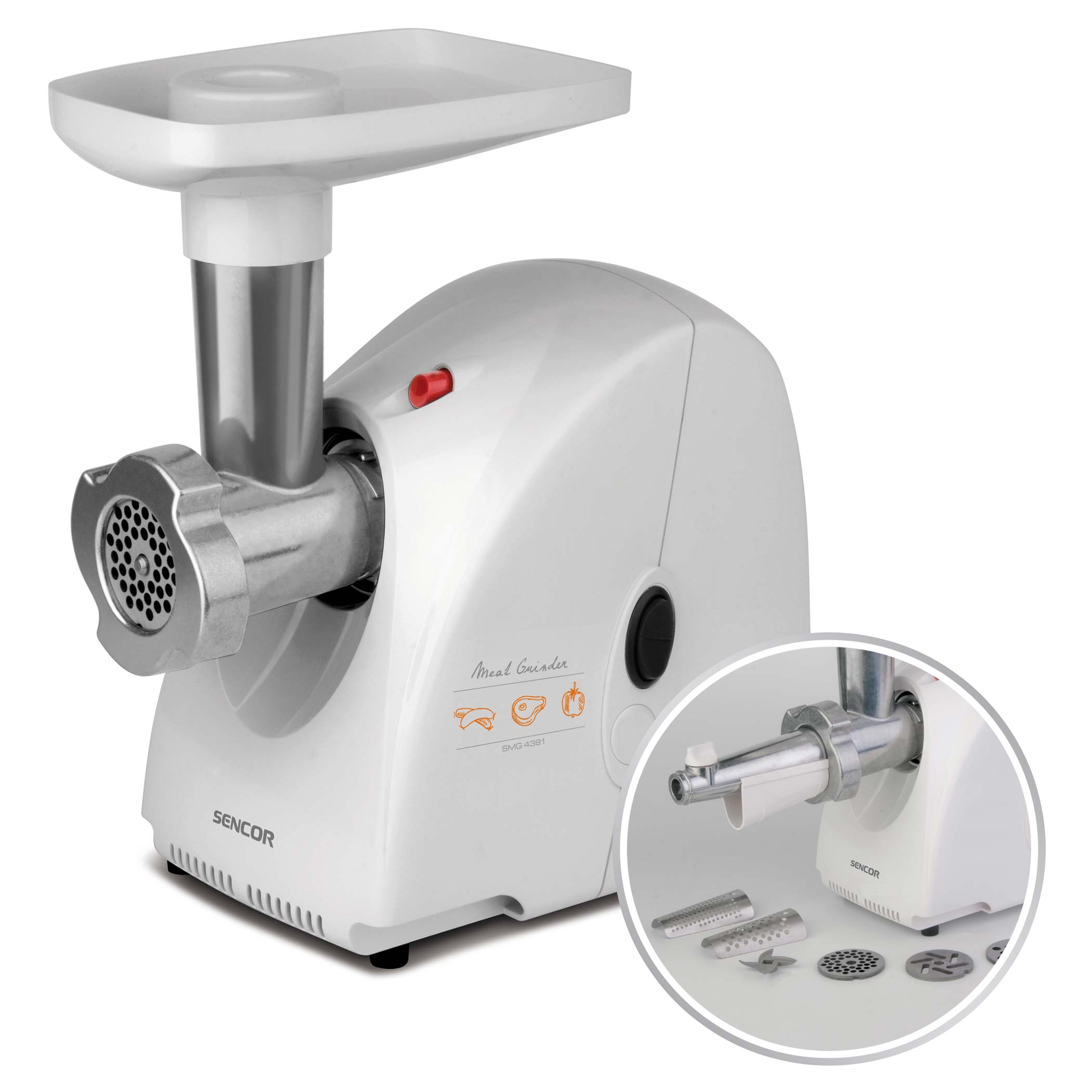 Sencor Meat Grinder + SMG 4381 + 1500W + 1.65kg/min + White