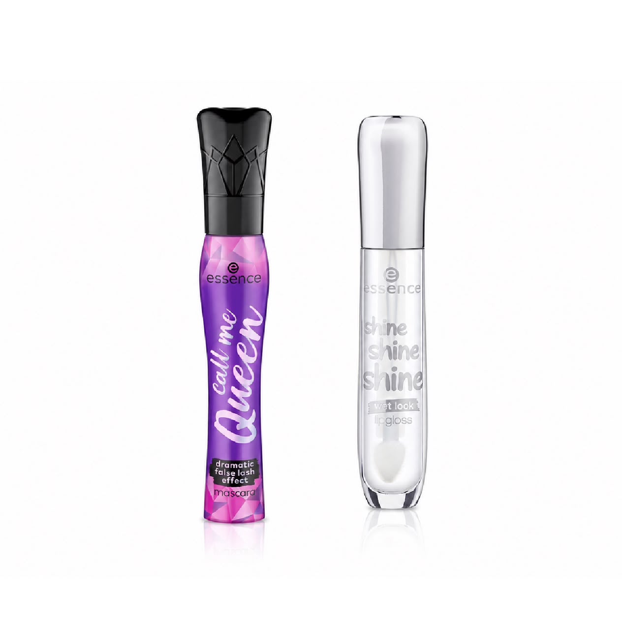 Essence Makeup Set – Call Me Queen Dramatic False Lash Effect Mascara & Shine Shine Shine Wet Look Lip Gloss color option