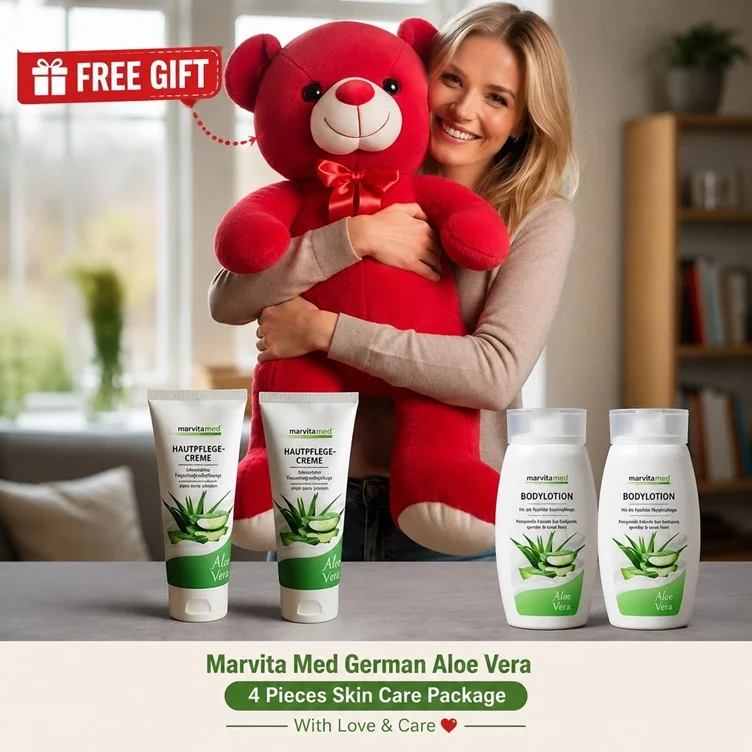 Marvita med German Aloe Vera Skin Care Package - 4 Pieces - Free Gift: Large Teddy Bear 95cm