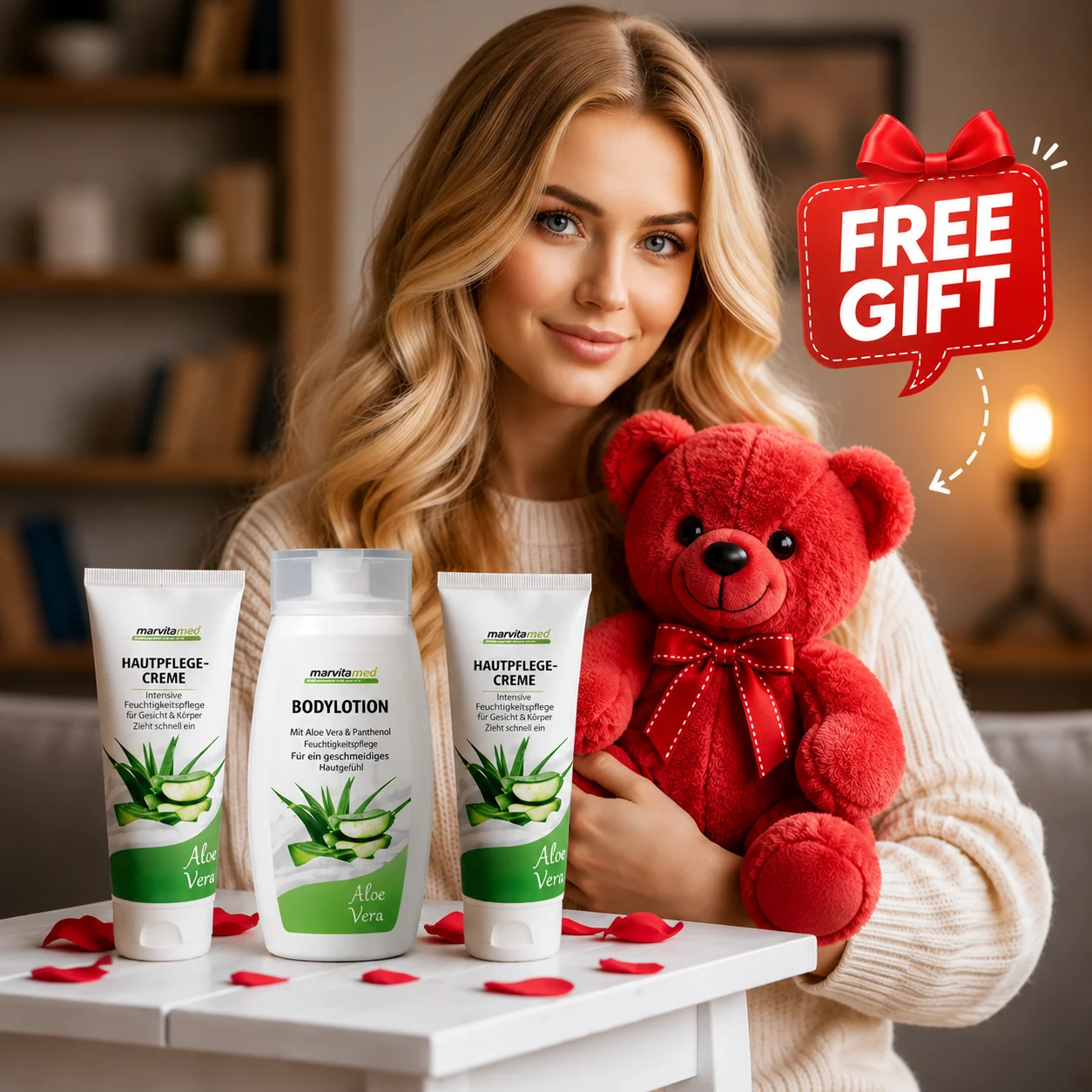 Marvita Med German Aloe Vera Skin Care Package - 3 Pieces - Free Gift Teddy Bear 25cm color option