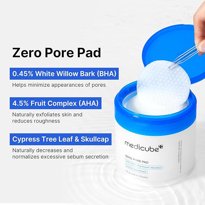 مێدیکیوب پادی تۆنەری پیلینگ + Zero Pore Pad 2.0 دوو ڕوو بە AHA/BHA + 70 دانە