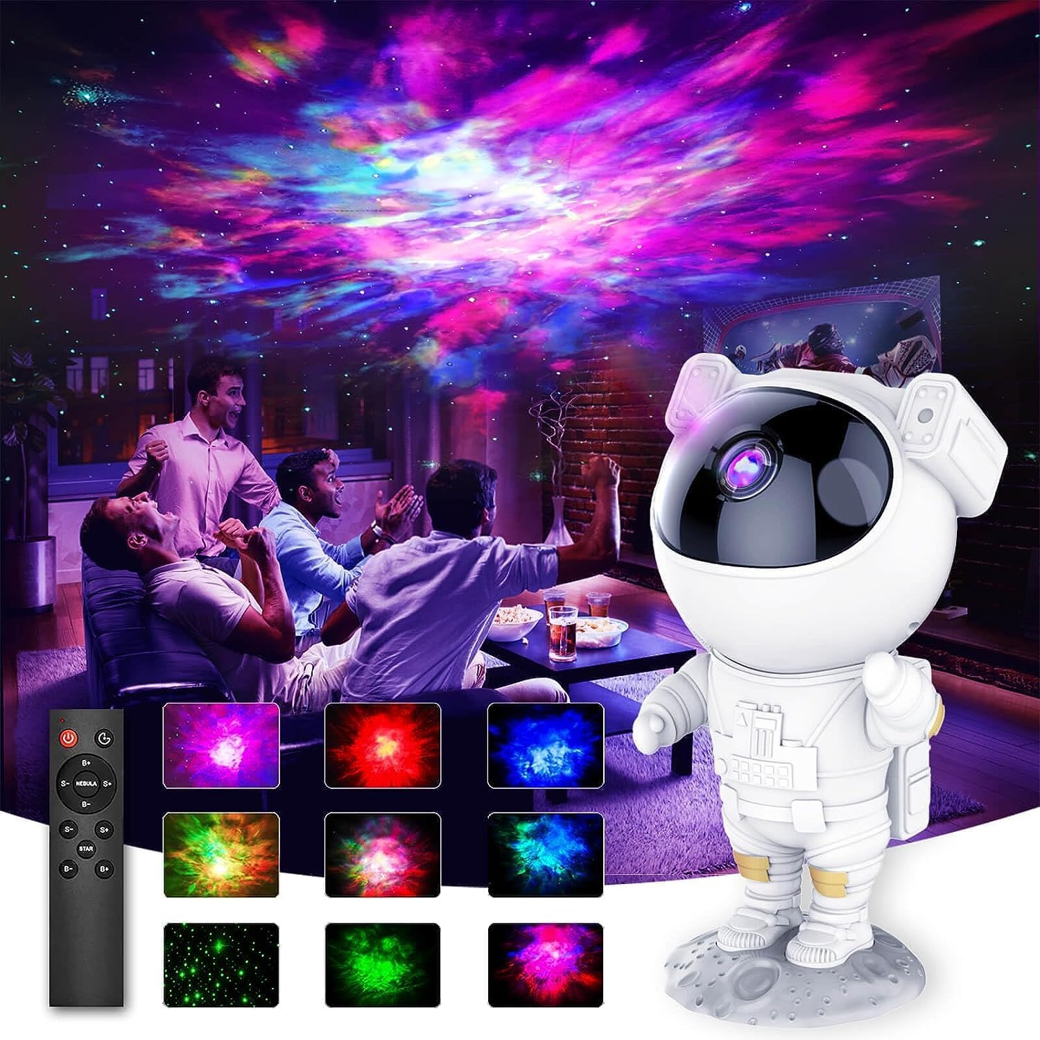 360° Adjustable Star Projector with Remote Control, Galaxy and Nebula Shape Night Light, Astronaut Design, Lighting for Children and Adults color option