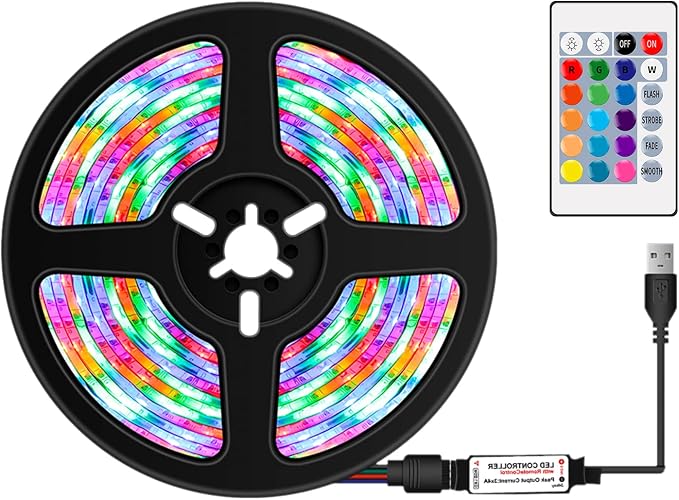 گڵۆپی شریتی LED RGB بە کۆنترۆڵی دووری 24 کلیل، 16 ڕەنگ، گڵۆپی LED دژە ئاوی نەرم و نیان بۆ تەلەفزیۆن، بە USB کاردەکات، بۆ ڕازاندنەوەی ماڵ color option