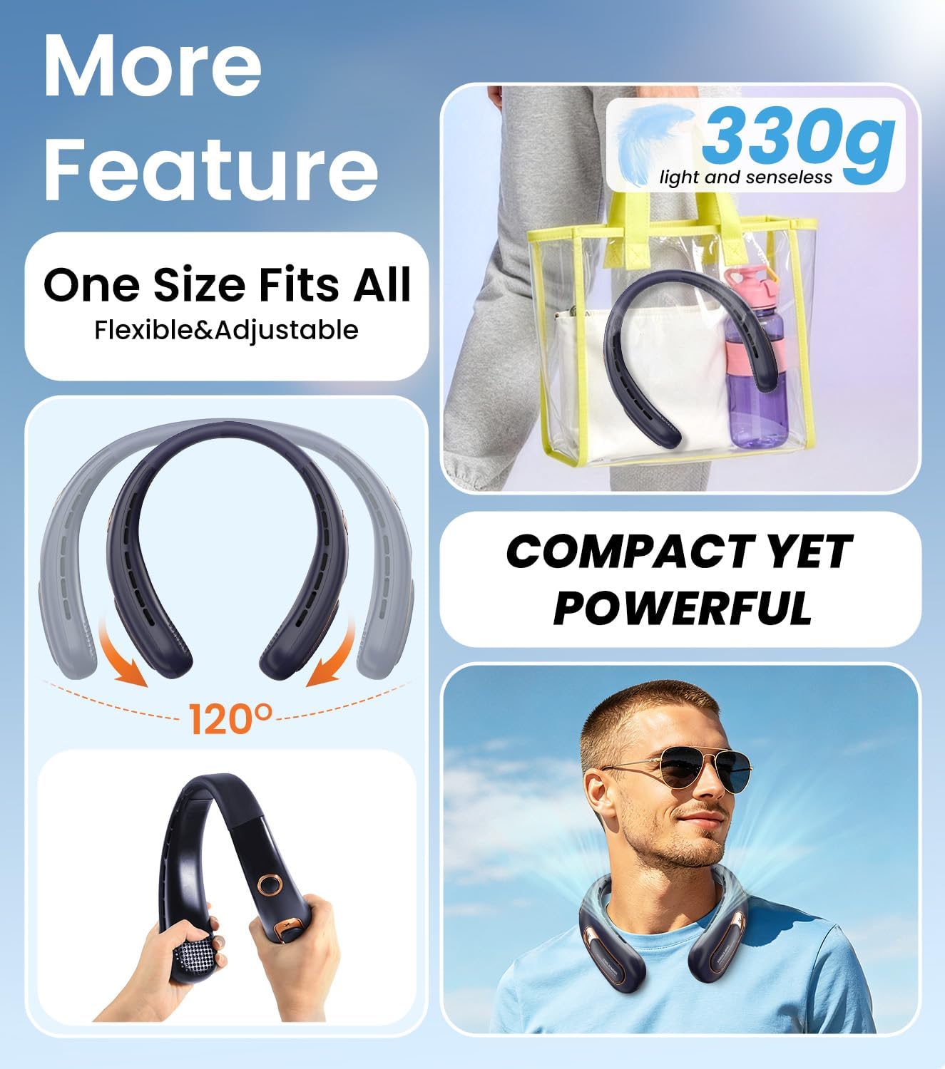 Neck Fan, Bladeless Portable Neck Fan, 4000mAh USB Rechargeable Face Fan, 3 Speed Personal Cooling Fan with 360° Airflow