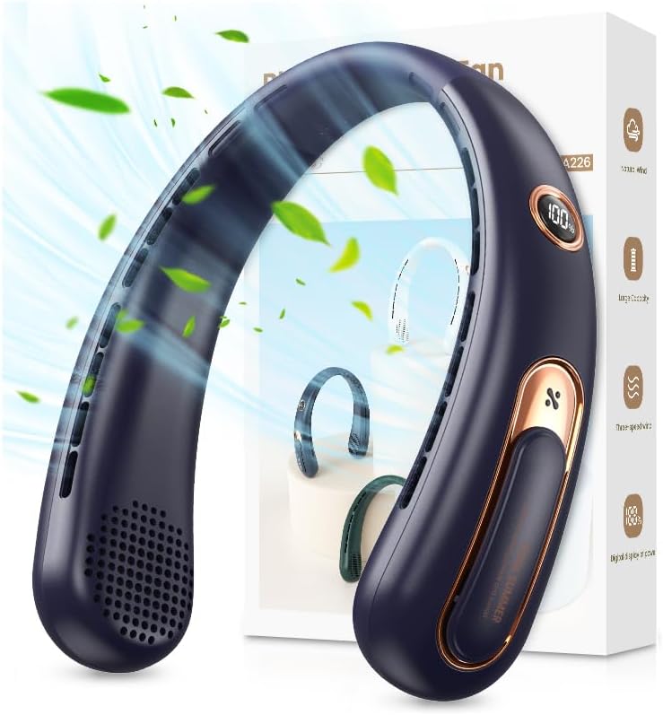 Neck Fan, Bladeless Portable Neck Fan, 4000mAh USB Rechargeable Face Fan, 3 Speed Personal Cooling Fan with 360° Airflow color option