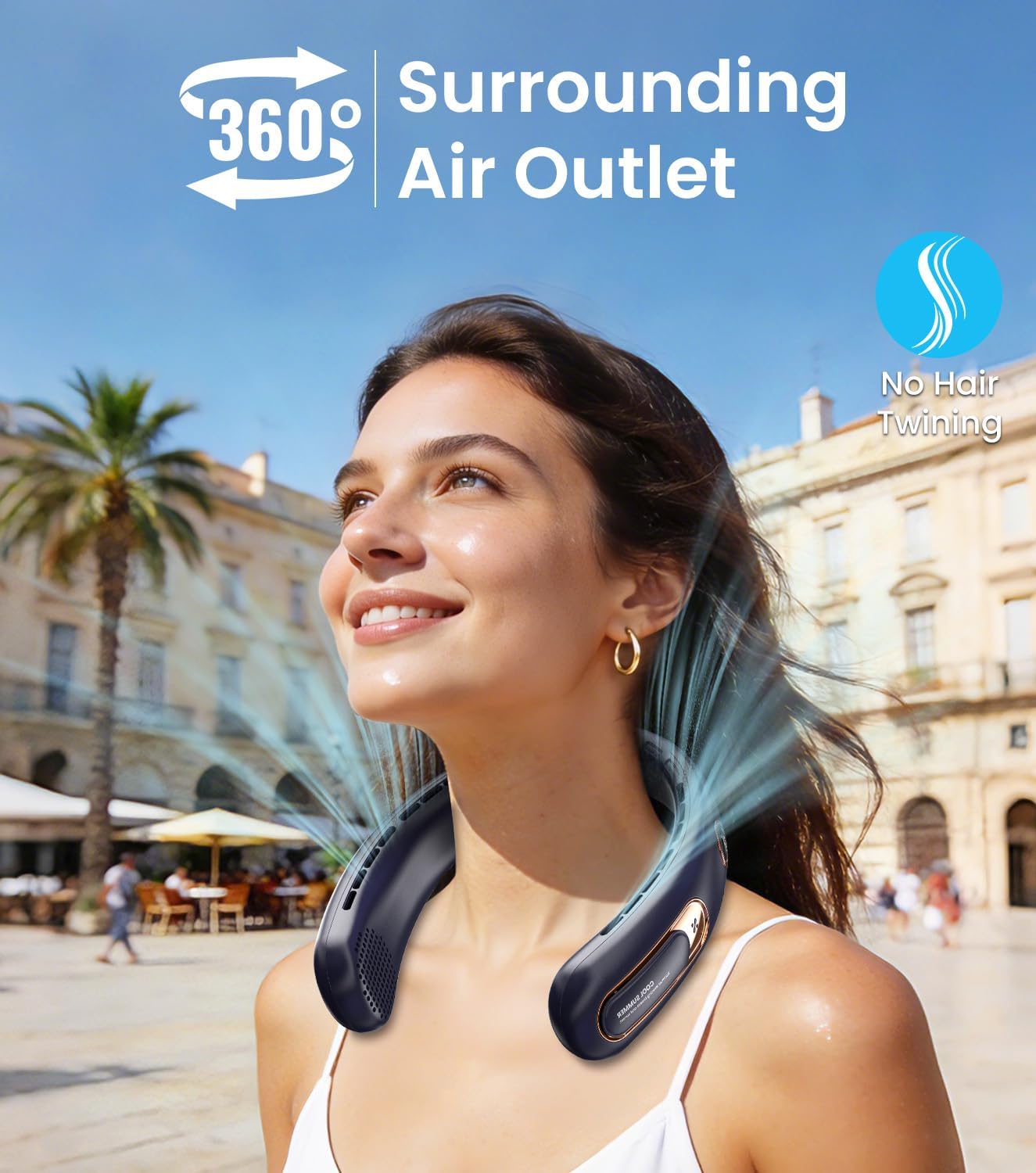 Neck Fan, Bladeless Portable Neck Fan, 4000mAh USB Rechargeable Face Fan, 3 Speed Personal Cooling Fan with 360° Airflow