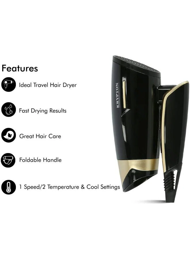 Krypton Hair Dryer + 1200W + Powerful Airflow with Concentrator Nozzle + Black & Gold
